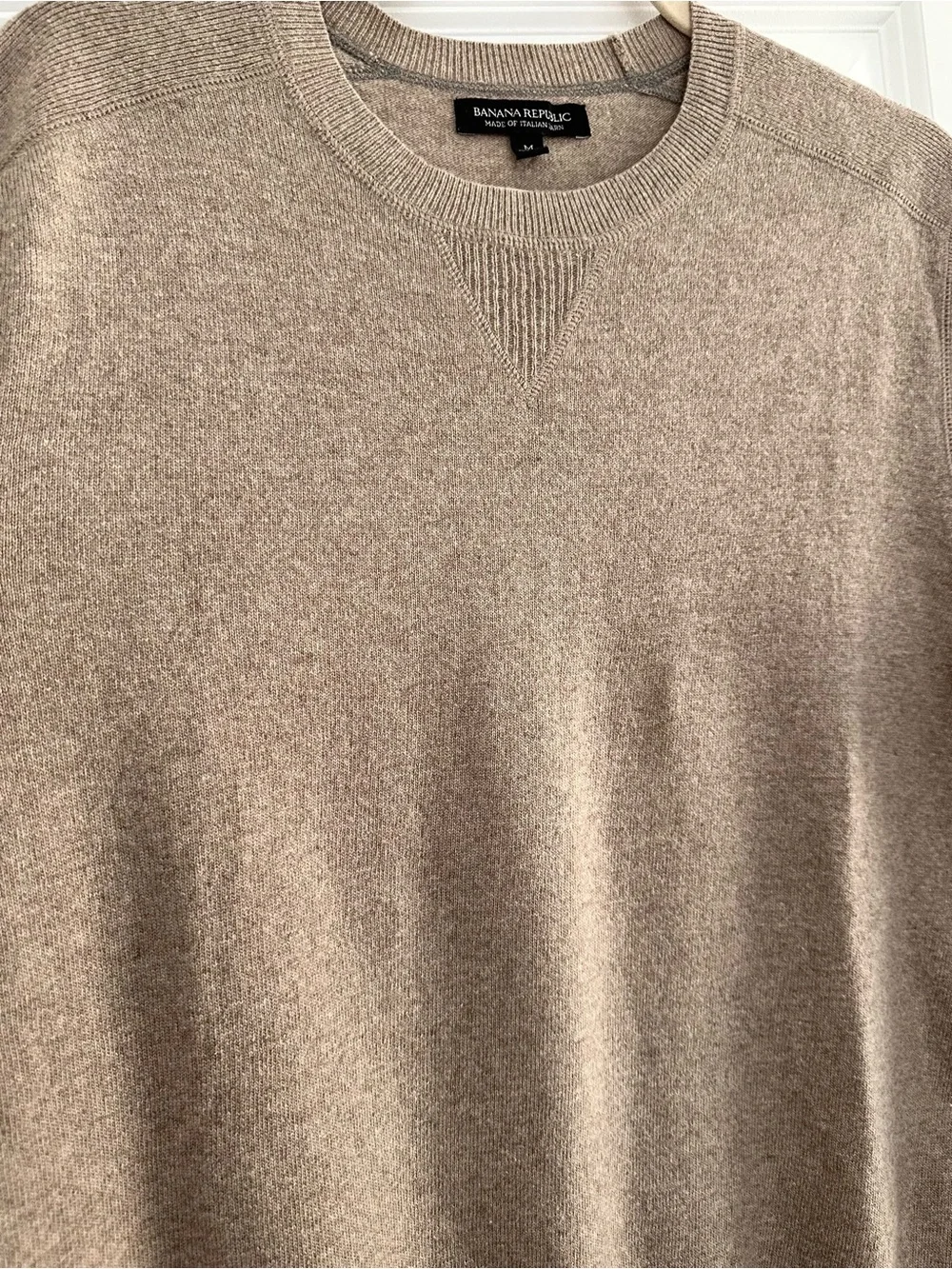 Banana Republic Merino Wool Fall Italian Yarn Heathered Taupe Crewneck Sweater